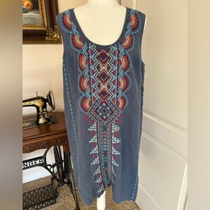 Johnny Was Embroidered Linen Sleeveless Dress